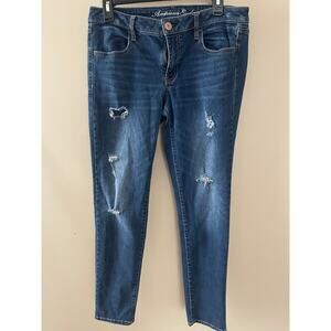 American Eagle Dark Wash Ripped Denim Skinny Jeans Jegging 12